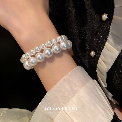 Fashion Solid Color Pearl Beaded Elastic Bracelet - French Retro Style Women's Jewelry