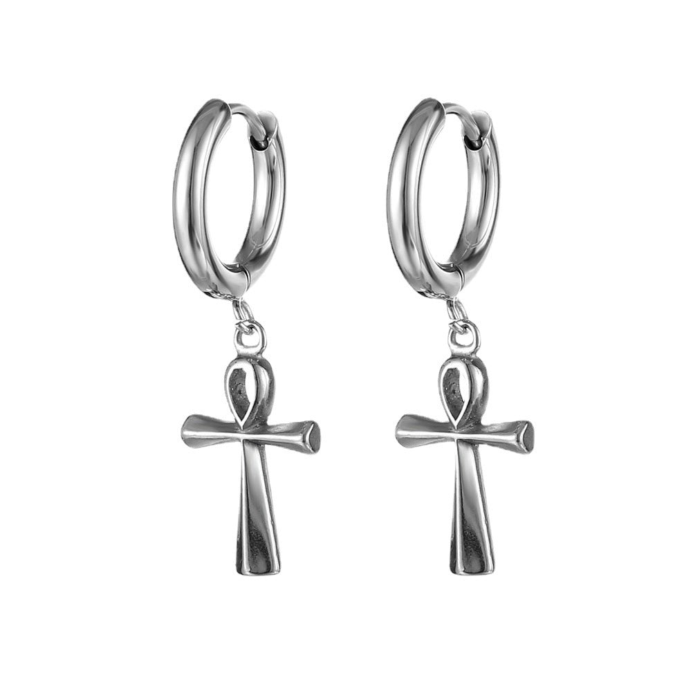 Hip-hop Cross Stainless Steel Men's Earrings with Pendant