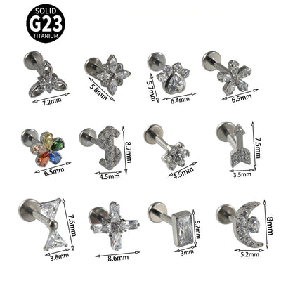 G23 Titanium Star Flower Zircon Lip and Ear Cartilage Studs - 18K Gold Plated Arrow-Shaped Piercing Jewelry