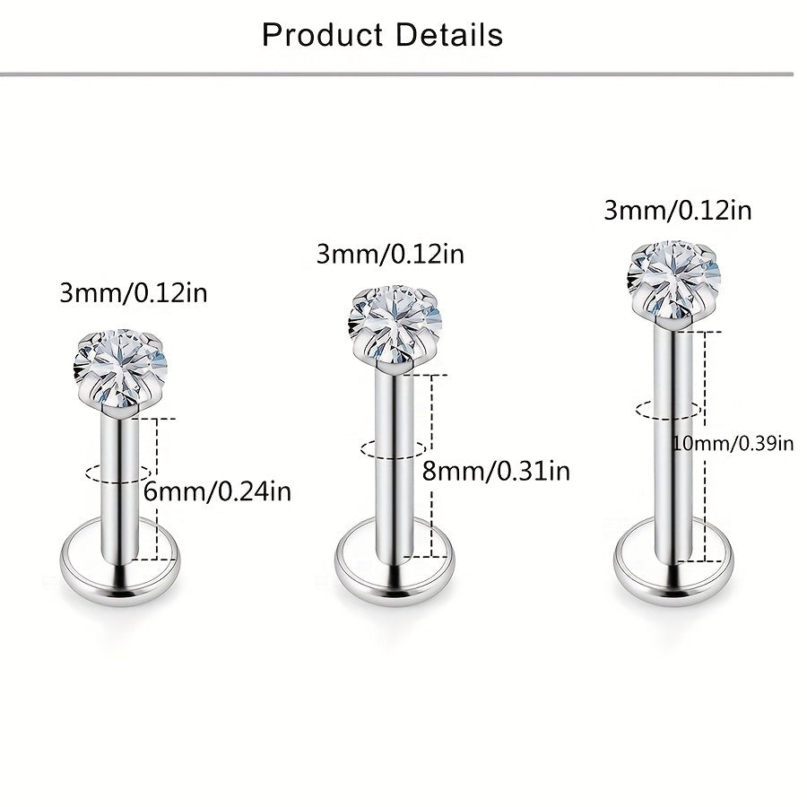 Stainless Steel Lip Rings and Studs Set with Zircon Accents - Punk Embroidery Design