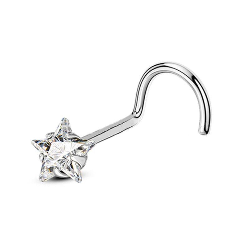 Pentagram Heart Shape Pure Titanium Zircon Inlay Nose Rings & Studs