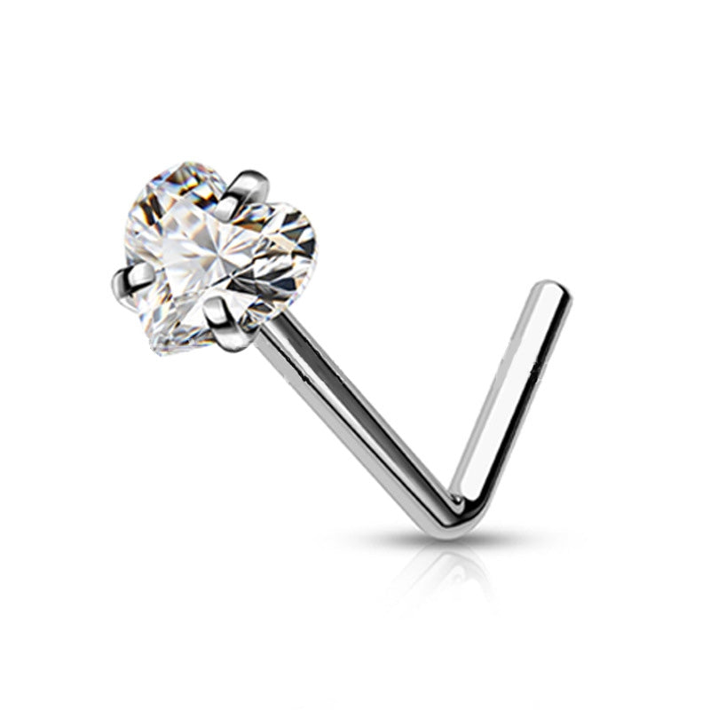 Pentagram Heart Shape Pure Titanium Zircon Inlay Nose Rings & Studs