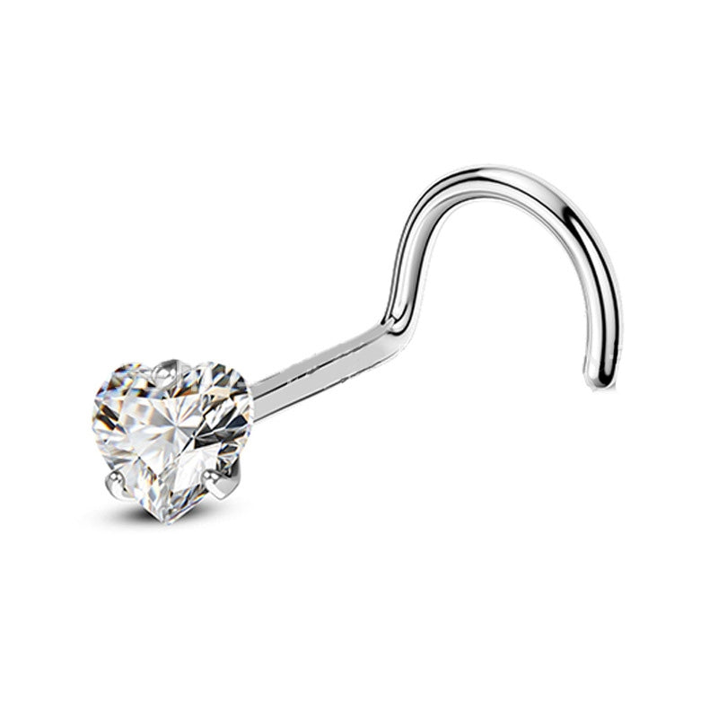 Pentagram Heart Shape Pure Titanium Zircon Inlay Nose Rings & Studs