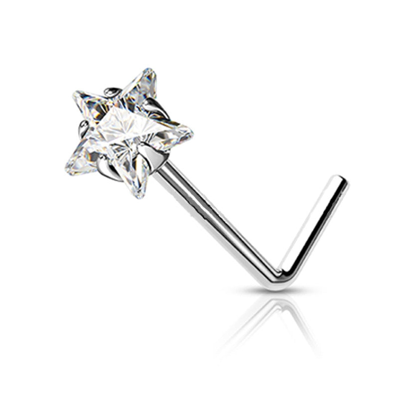 Pentagram Heart Shape Pure Titanium Zircon Inlay Nose Rings & Studs