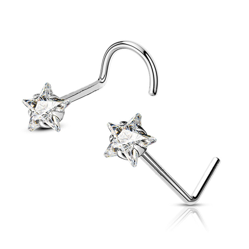 Pentagram Heart Shape Pure Titanium Zircon Inlay Nose Rings & Studs