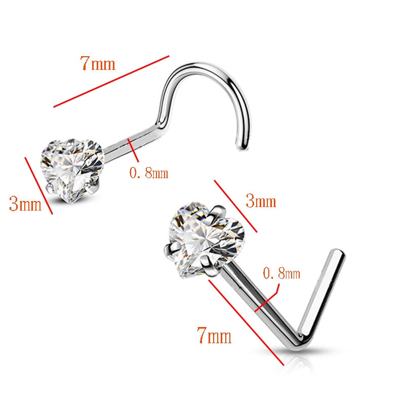 Pentagram Heart Shape Pure Titanium Zircon Inlay Nose Rings & Studs