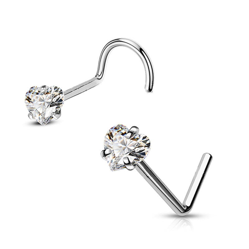 Pentagram Heart Shape Pure Titanium Zircon Inlay Nose Rings & Studs