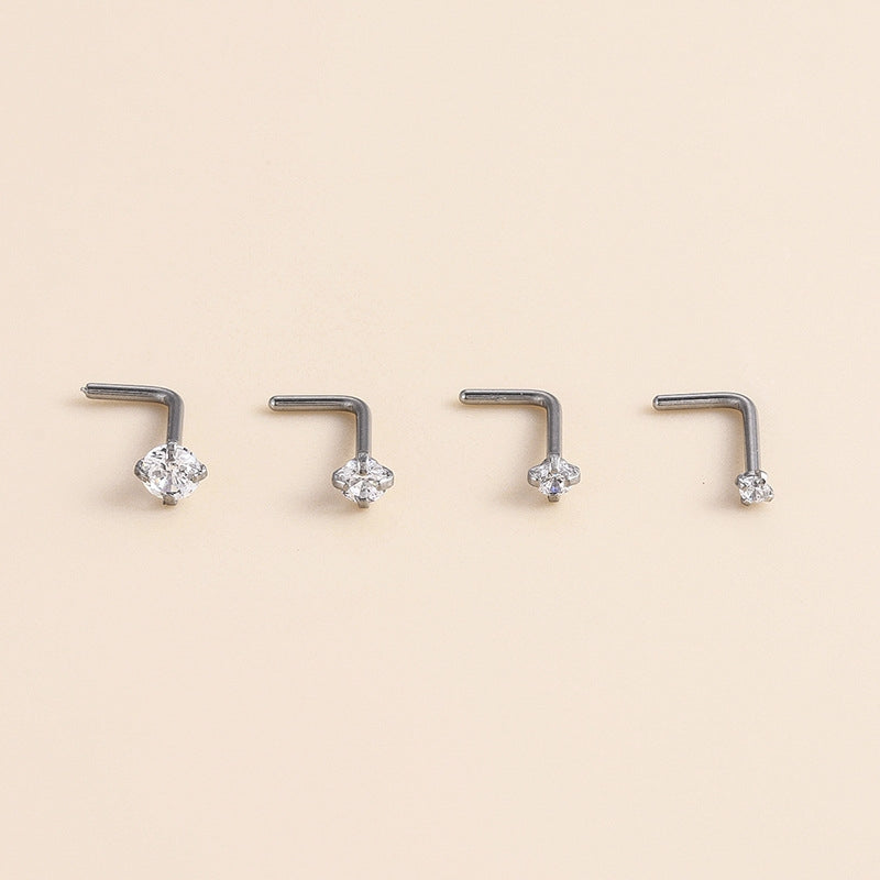 1 Piece Geometric Pure Titanium Zircon Inlay Nose Ring & Stud