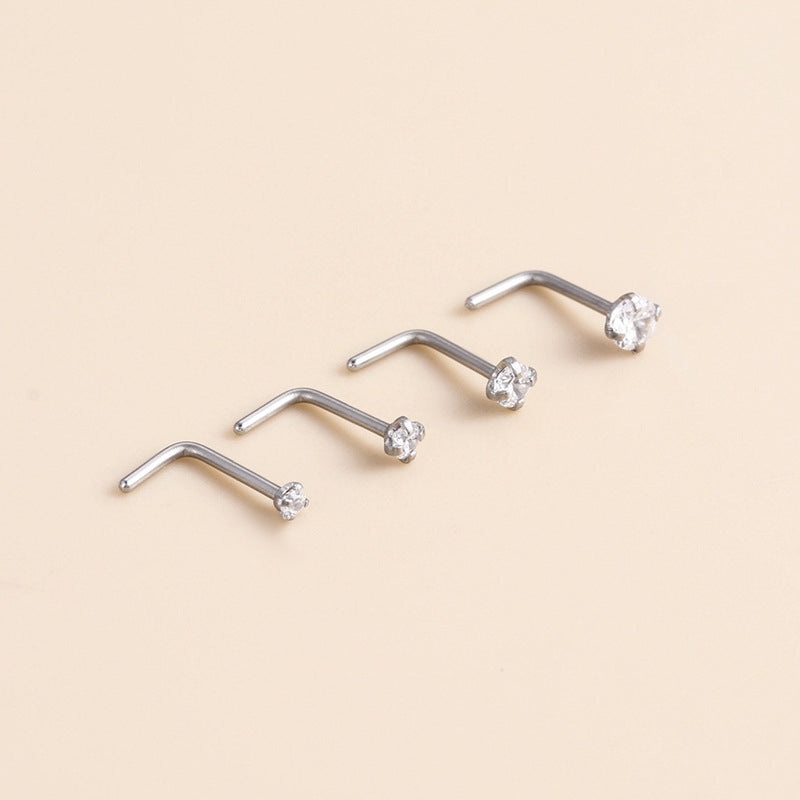 1 Piece Geometric Pure Titanium Zircon Inlay Nose Ring & Stud