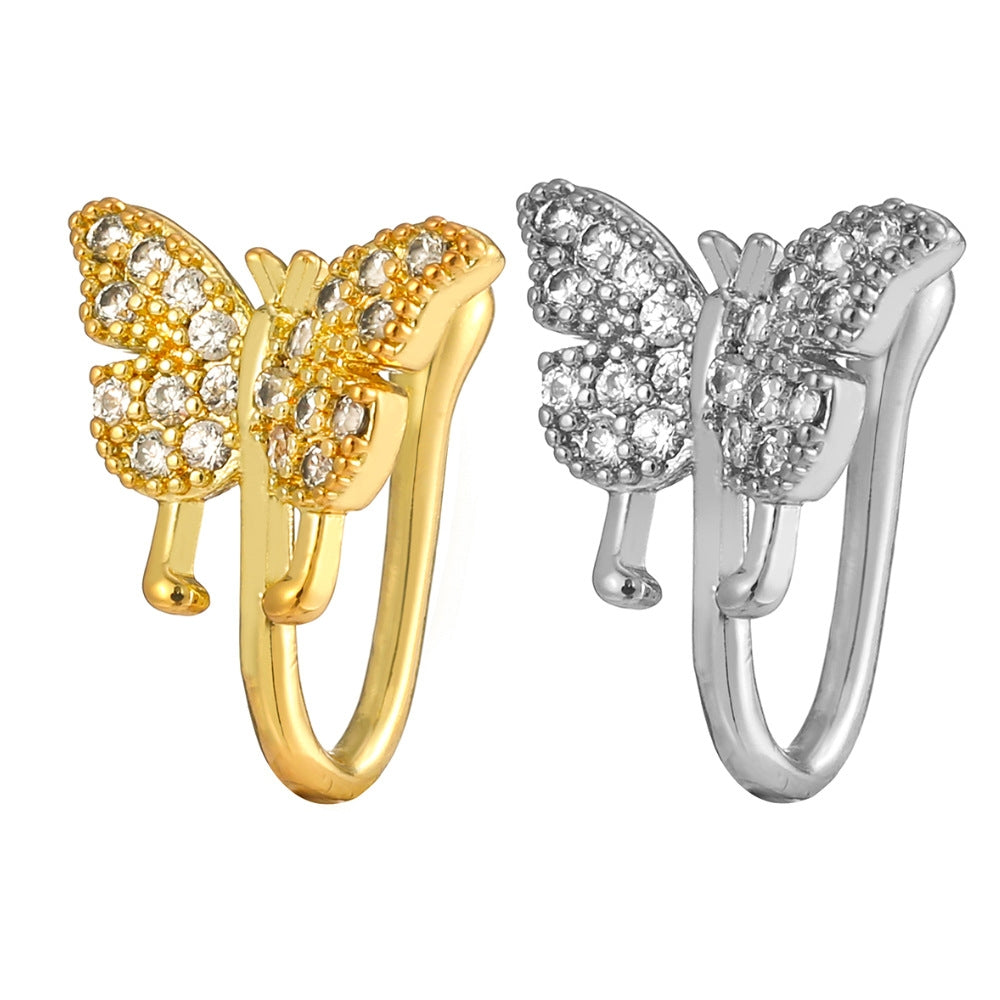 Elegant Butterfly Copper Plated Zirconia Nose Cuff & Stud Piercing Jewelry