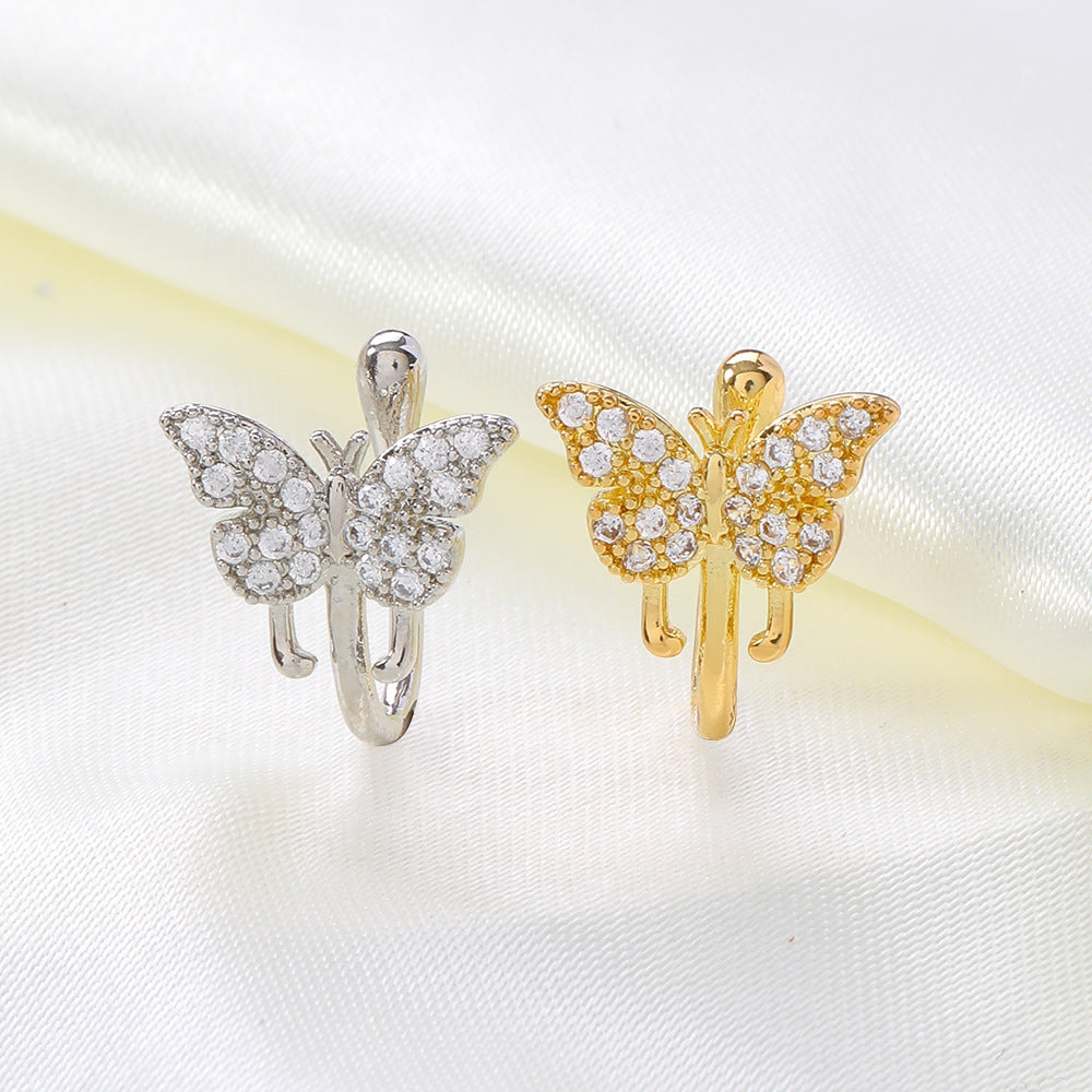 Elegant Butterfly Copper Plated Zirconia Nose Cuff & Stud Piercing Jewelry
