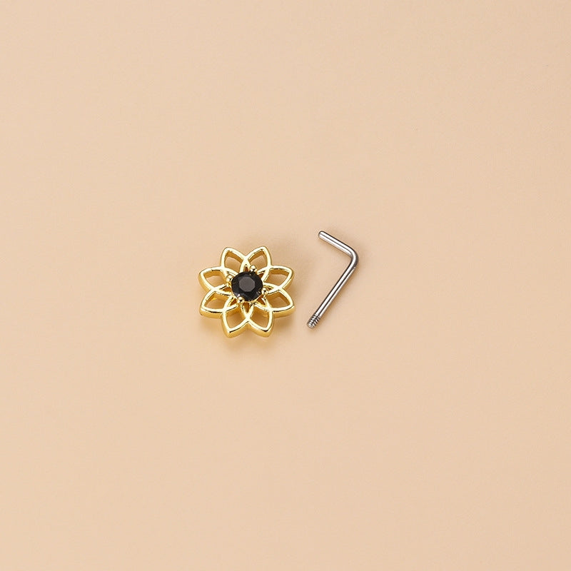 1 Piece Geometric 316L Stainless Steel Nose Ring with Copper Inlay Pearls and Zircon