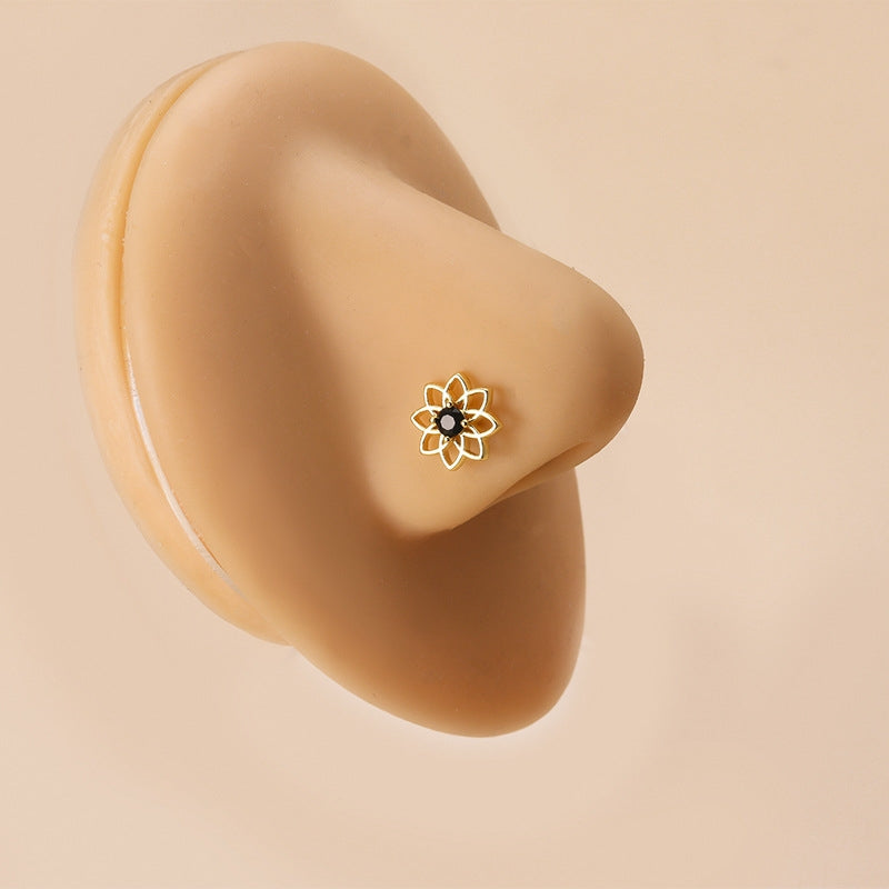 1 Piece Geometric 316L Stainless Steel Nose Ring with Copper Inlay Pearls and Zircon