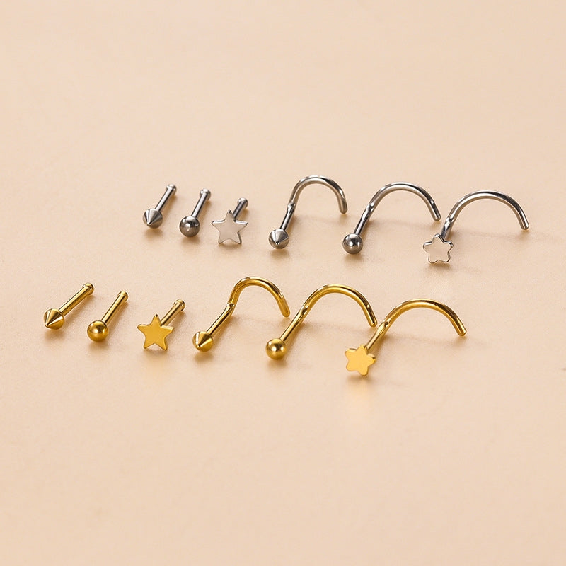 Geometric Star Stainless Steel Nose Ring & Stud Piercing Jewelry