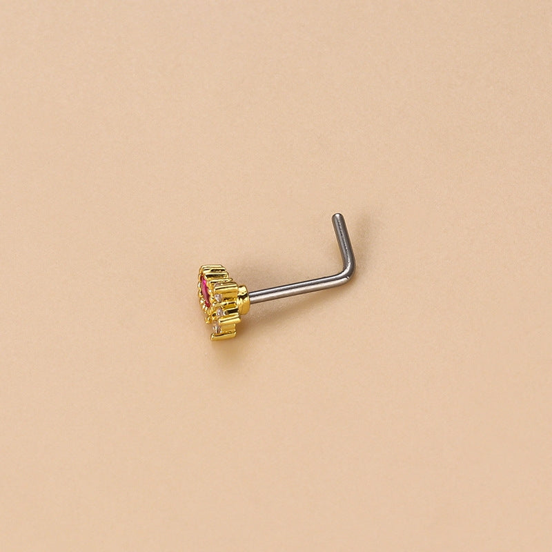 Heart Shape Zircon Nose Studs with Artificial Pearls in 316L Stainless Steel and Copper Plating