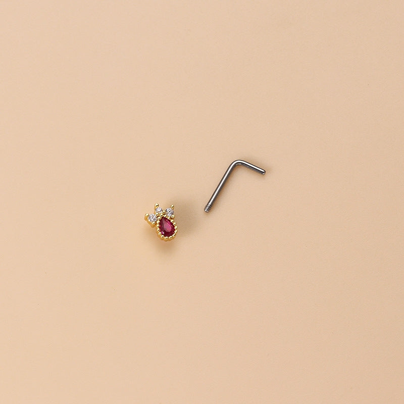 Heart Shape Zircon Nose Studs with Artificial Pearls in 316L Stainless Steel and Copper Plating