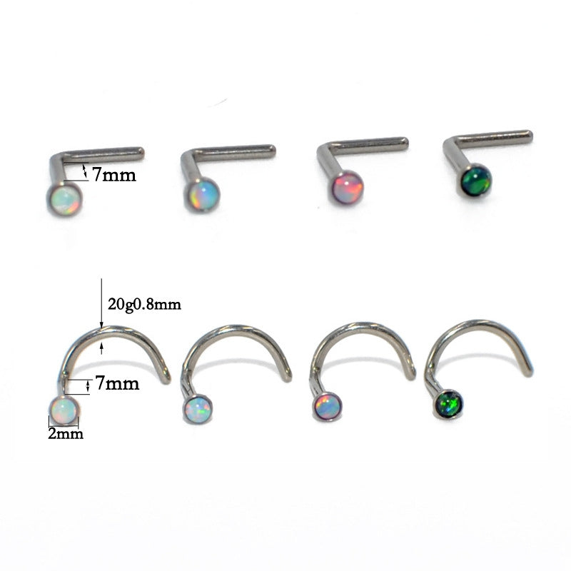 G23 Titanium U-Shape Opal Zircon Nose Studs 0.8*7*2mm