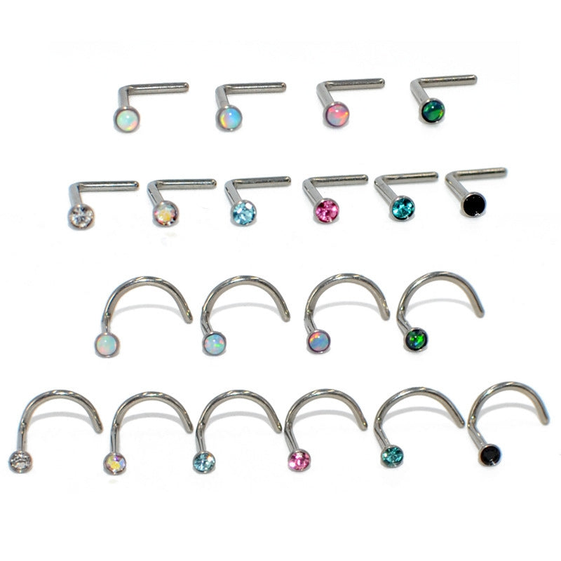 G23 Titanium U-Shape Opal Zircon Nose Studs 0.8*7*2mm