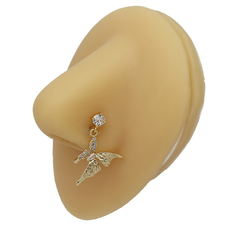 Glam Rock Ethnic Style Star Heart Butterfly Nose Rings & Studs with Teardrop Gemstone Pendant, 316 Stainless Steel and Copper Plating, Inlaid Rhinestones Zircon, Gold Plated Piercing Jewelry