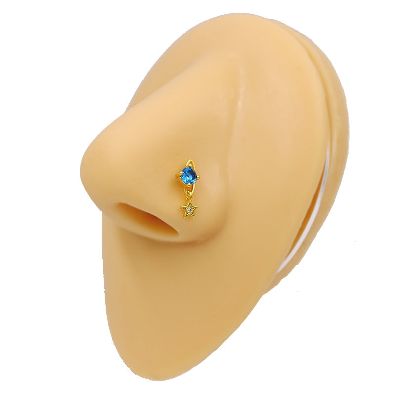 1 Piece Retro Starry Sky Flower Nose Ring & Stud 316 Stainless Steel Gold Plated with Zircon Pendant