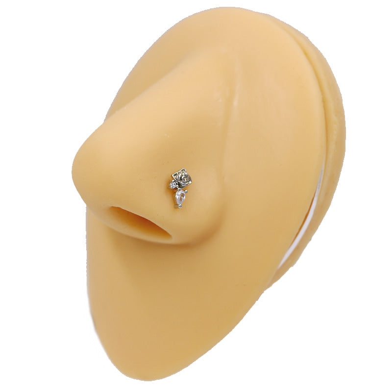 1 Piece Retro Starry Sky Flower Nose Ring & Stud 316 Stainless Steel Gold Plated with Zircon Pendant