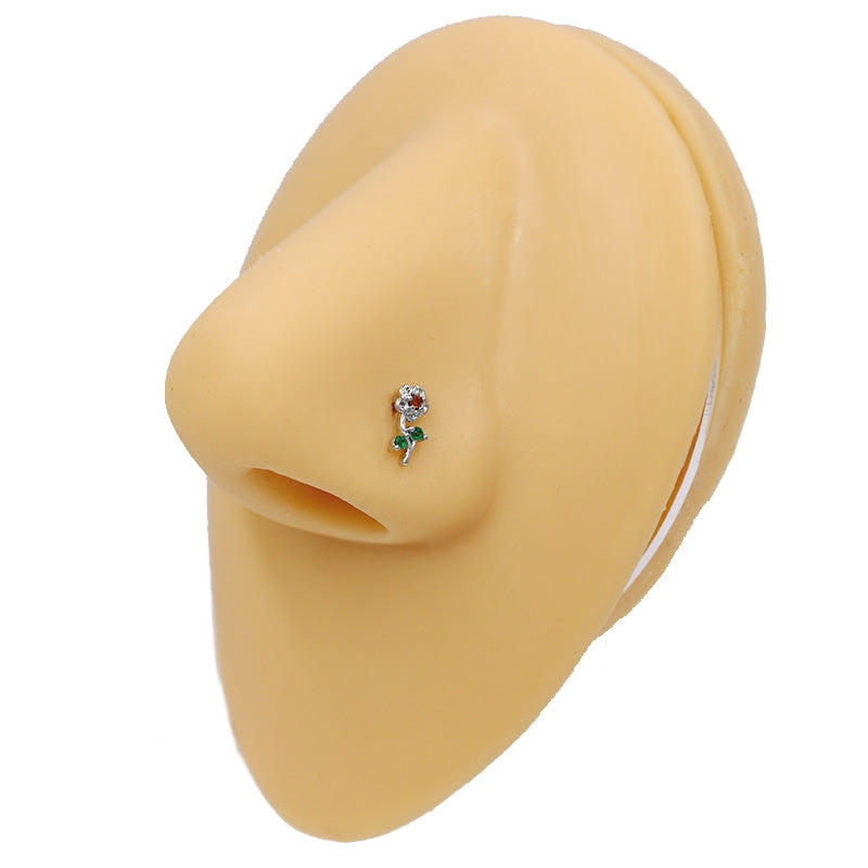1 Piece Retro Starry Sky Flower Nose Ring & Stud 316 Stainless Steel Gold Plated with Zircon Pendant