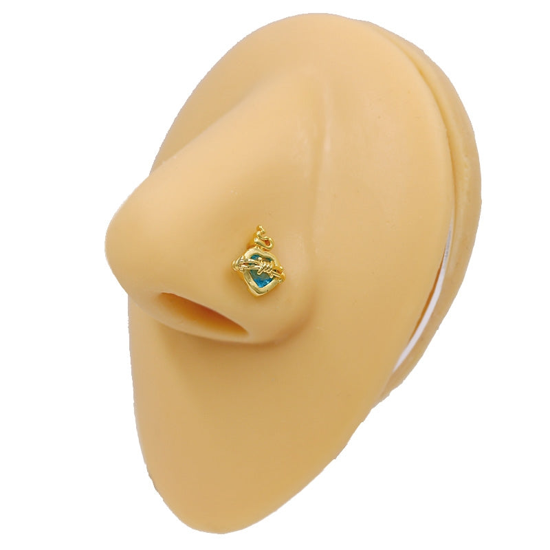 1 Piece Retro Starry Sky Flower Nose Ring & Stud 316 Stainless Steel Gold Plated with Zircon Pendant