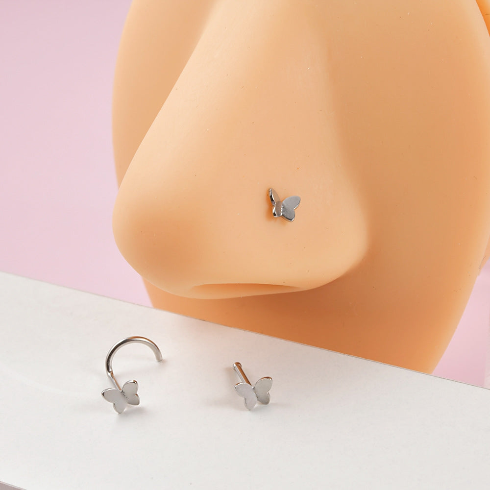 Butterfly Stainless Steel Nose Ring & Stud with Opal Accent