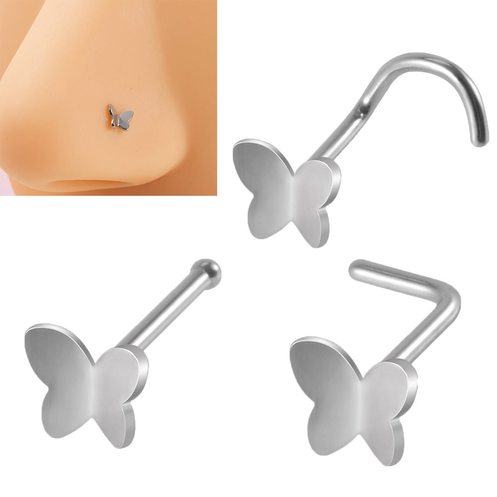 Butterfly Stainless Steel Nose Ring & Stud with Opal Accent