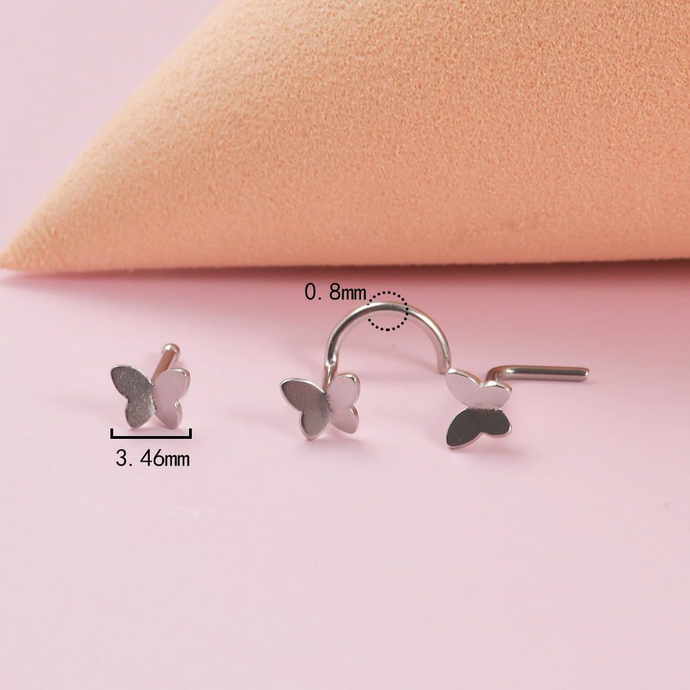 Butterfly Stainless Steel Nose Ring & Stud with Opal Accent