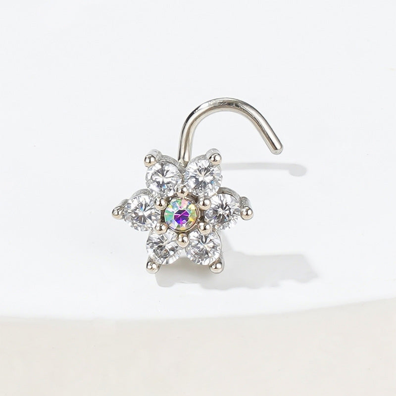 1 Piece Flower Zircon Inlay Stainless Steel Nose Ring & Stud