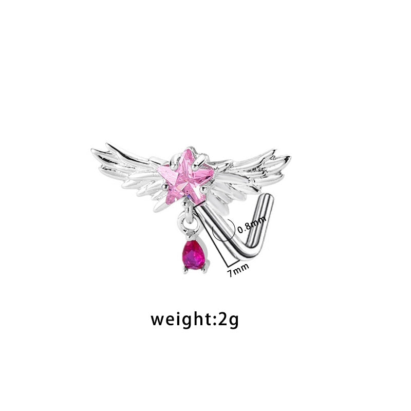 Heart Shape Wing Bow Knot Nose Studs 316 Stainless Steel with Zircon Rhinestones