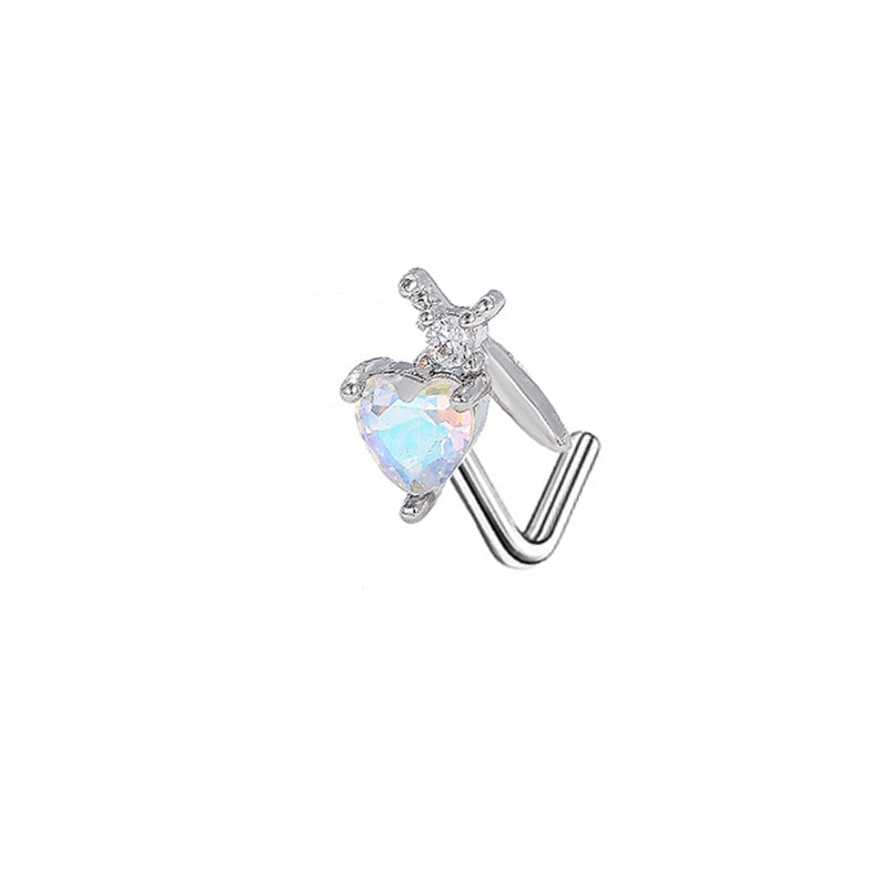 Heart Shape Wing Bow Knot Nose Studs 316 Stainless Steel with Zircon Rhinestones