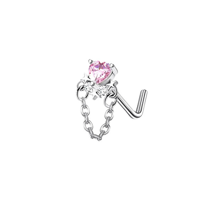 Heart Shape Wing Bow Knot Nose Studs 316 Stainless Steel with Zircon Rhinestones