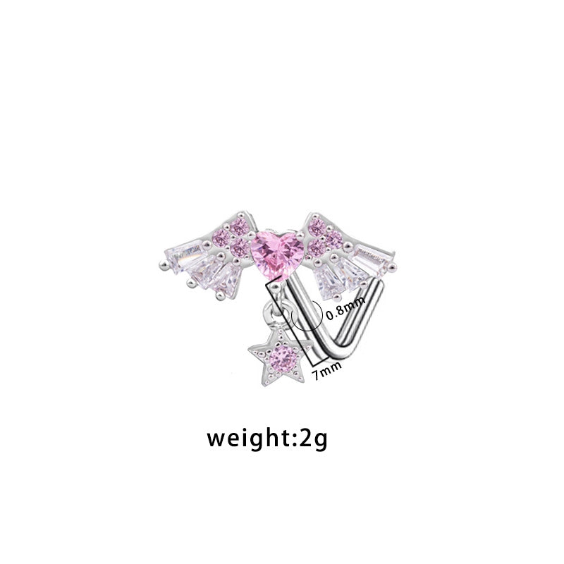 Heart Shape Wing Bow Knot Nose Studs 316 Stainless Steel with Zircon Rhinestones