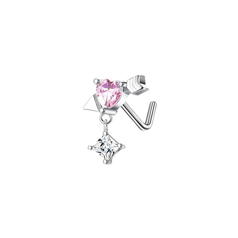 Heart Shape Wing Bow Knot Nose Studs 316 Stainless Steel with Zircon Rhinestones