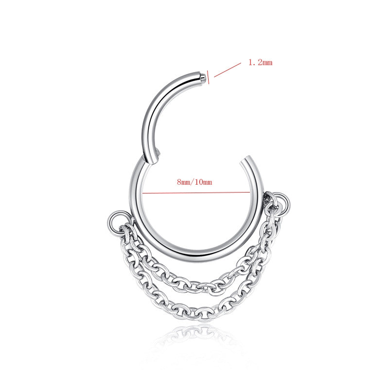 1 Piece Stainless Steel Nose Ring & Chain Hoop Earrings Set for Women