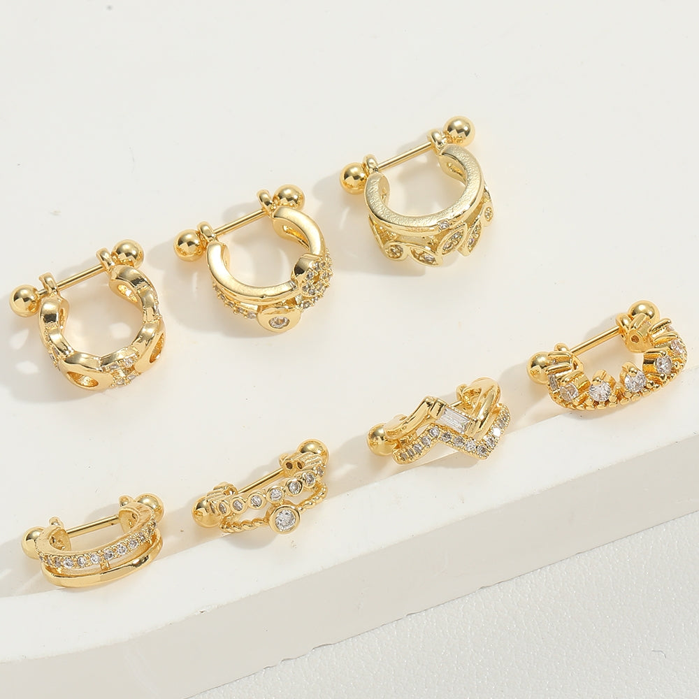 Vintage U-Shape Zircon Inlay 14K Gold Plated Nose Ring