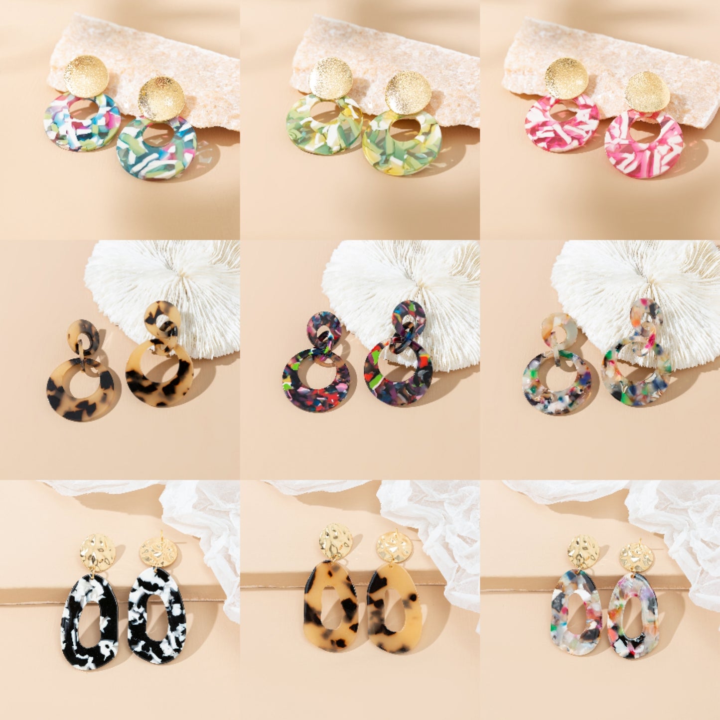 Simple Retro Gold Plated Acrylic Circle Drop Earrings