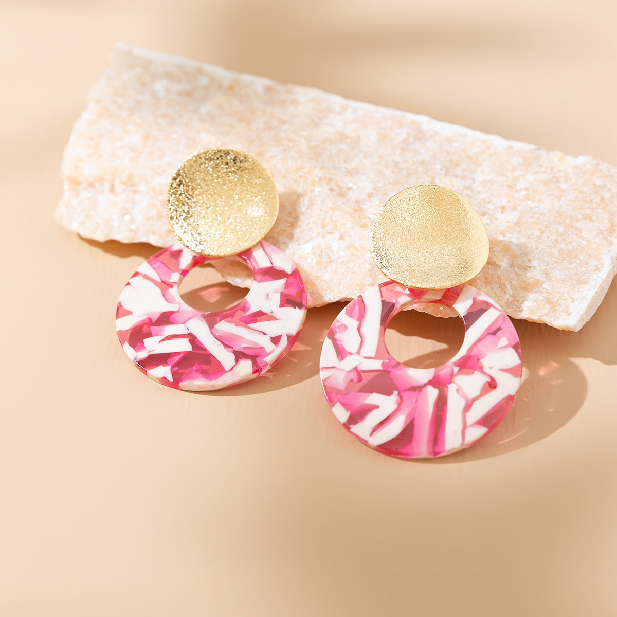 Simple Retro Gold Plated Acrylic Circle Drop Earrings