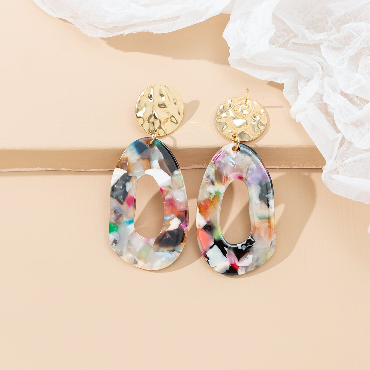 Simple Retro Gold Plated Acrylic Circle Drop Earrings