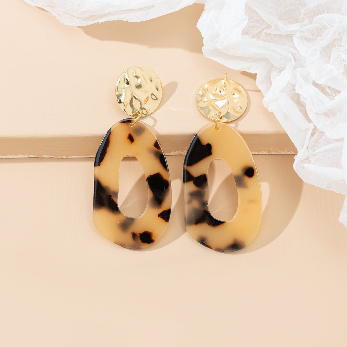 Simple Retro Gold Plated Acrylic Circle Drop Earrings