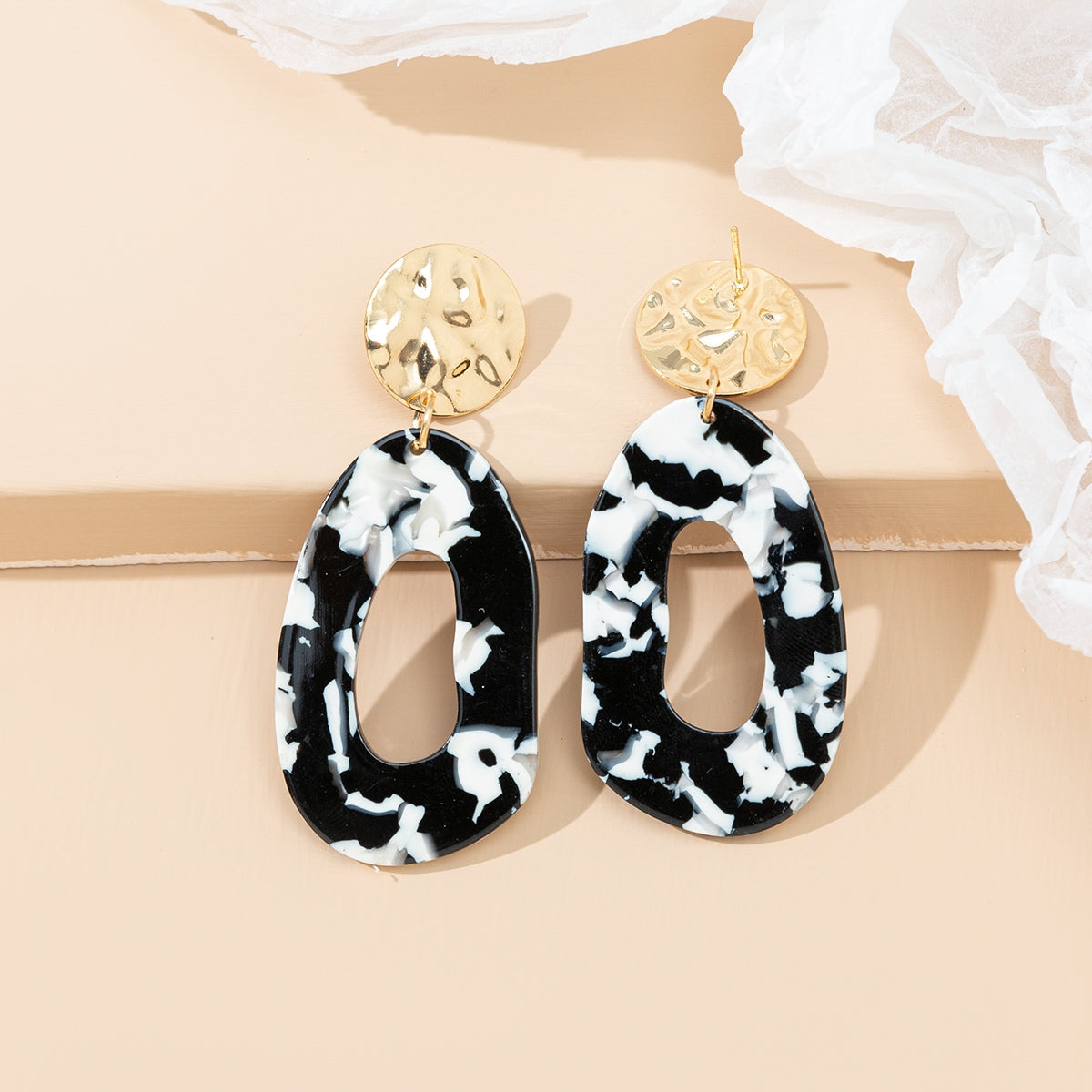 Simple Retro Gold Plated Acrylic Circle Drop Earrings