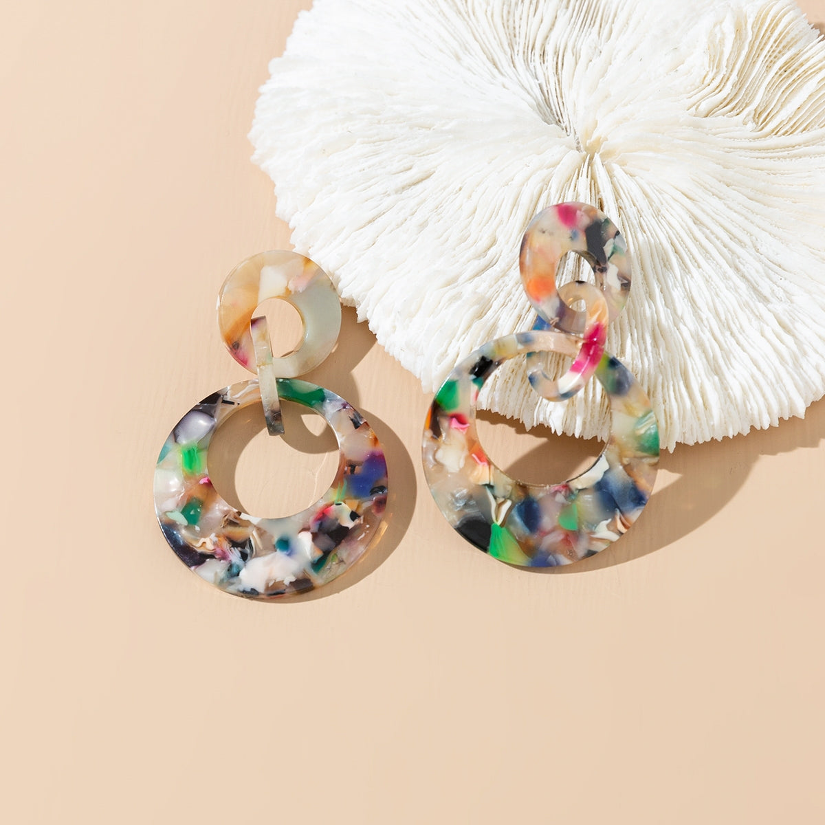 Simple Retro Gold Plated Acrylic Circle Drop Earrings