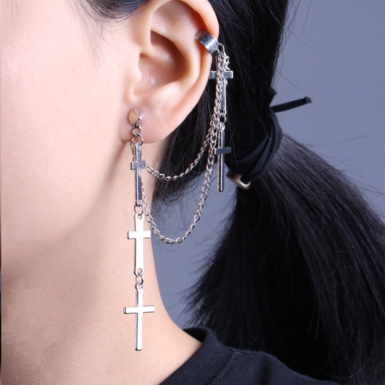 Simple Cross Tassel Alloy Earrings