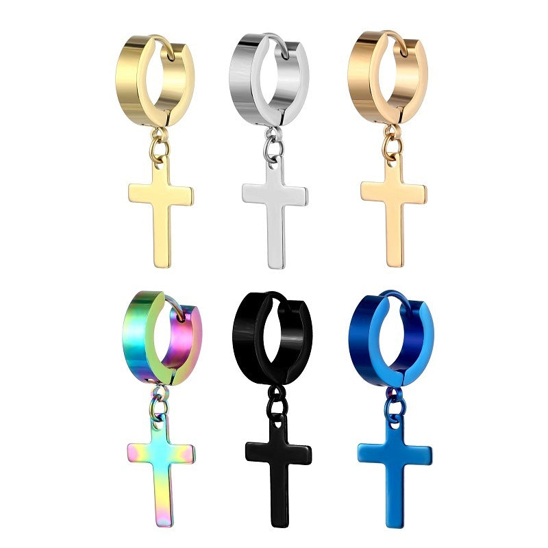 Simple Cross Stainless Steel Drop Earrings