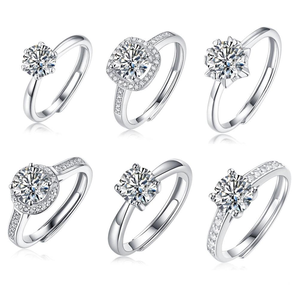 1 Carat Moissanite Adjustable Open Ring in Sterling Silver