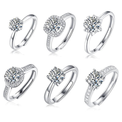 1 Carat Moissanite Adjustable Open Ring in Sterling Silver