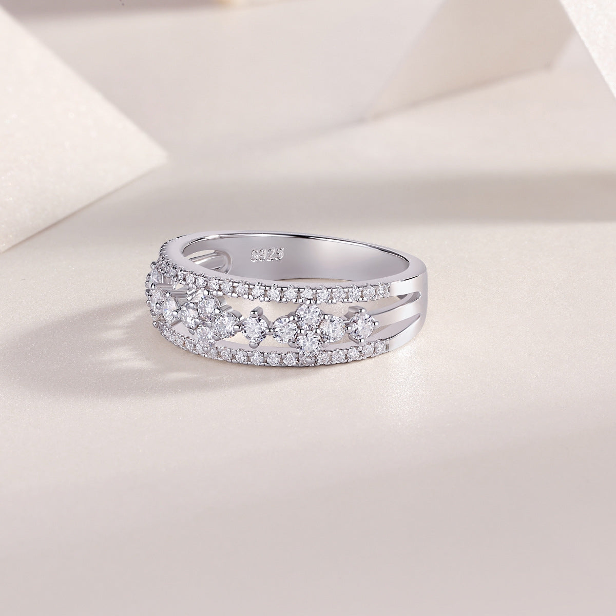 Sterling Silver White Gold Plated Moissanite Pave Band Ring