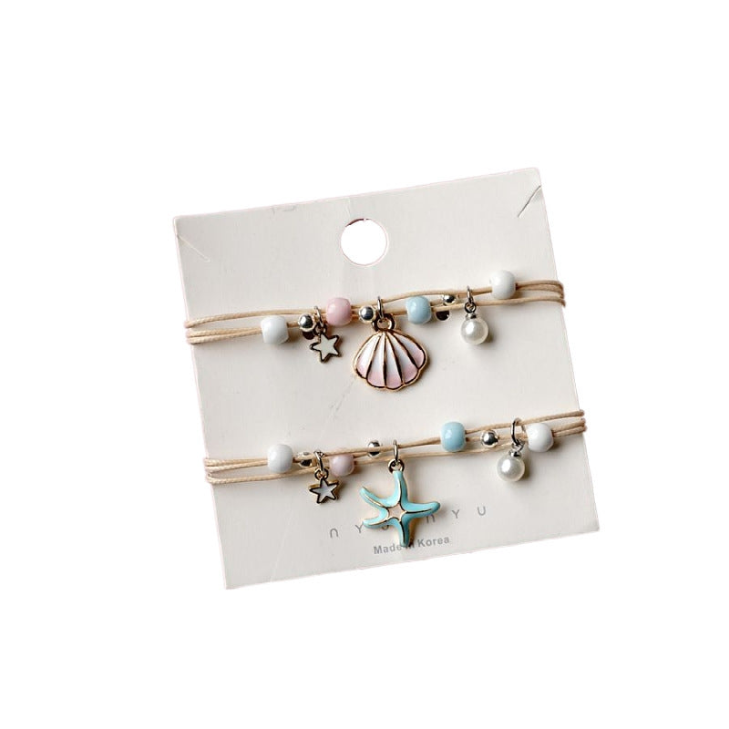 Sweet Starfish Flower Alloy Bracelet with Artificial and Freshwater Pearls for Women